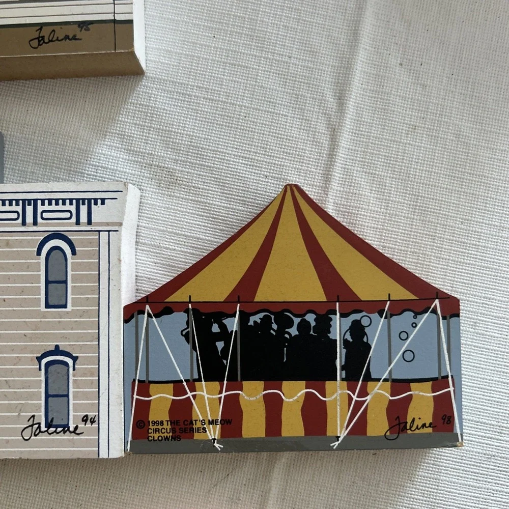 Lot of 7 The Cat's Meow Village Collectibles Faline Vintage 90s Wooden Houses B6